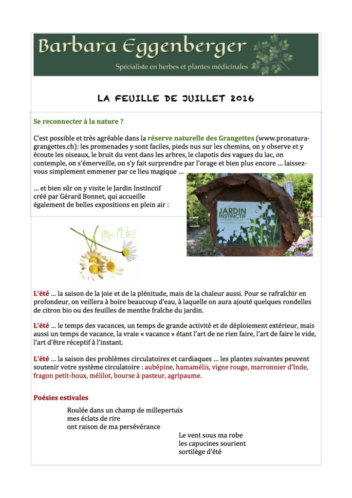 La feuille de juillet 2016