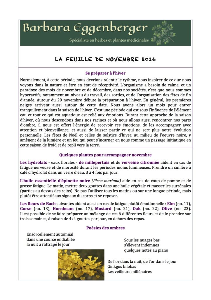 La feuille de novembre 2016